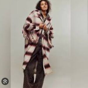 Free People Bali Pressley Plaid Fringe Wool Duster - M